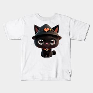 Cute black Halloween kitty in a hat Kids T-Shirt